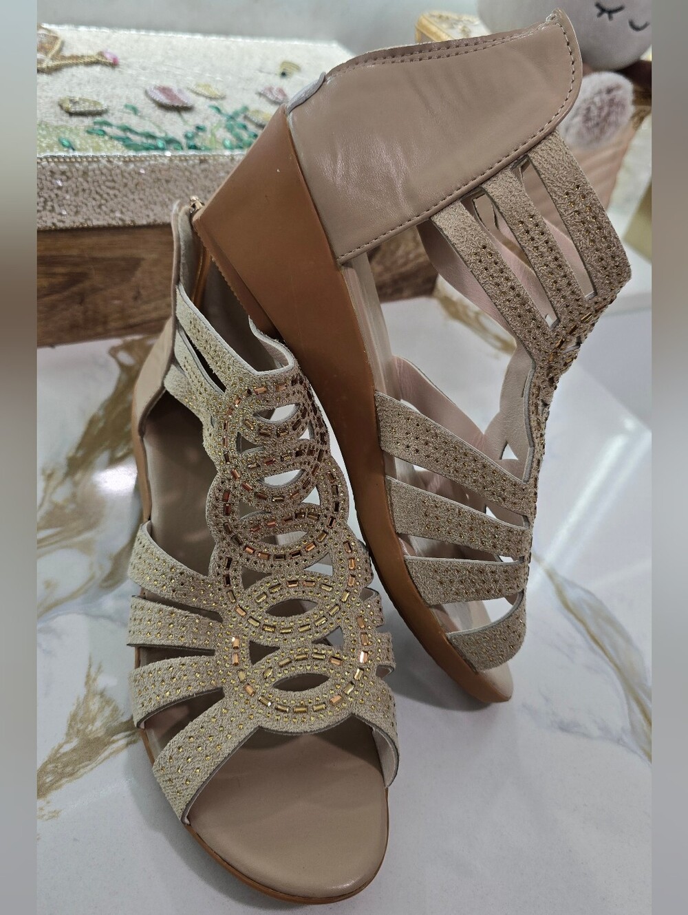 Beige Embellished Women’s Sandals - Brand DUBOIS NEW
